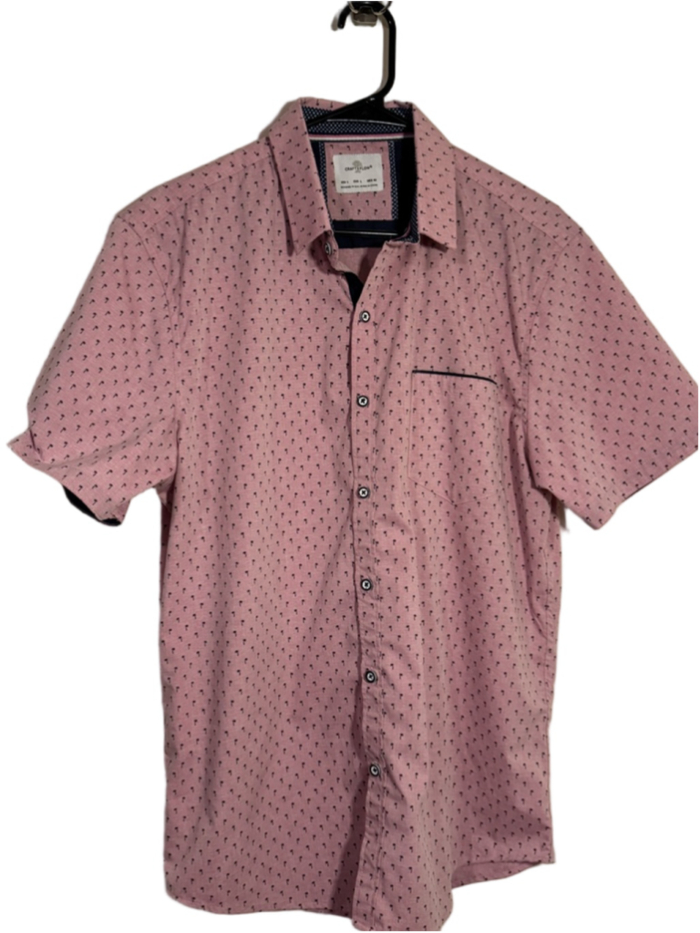 CRAFT+FLOW Casual Button Down Shirt Large - Pink with Black Palms